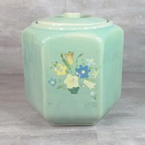 Vintage Shawnee USA Kitchen Canister Cookie Jar Light Blue Hexagon Floral Design